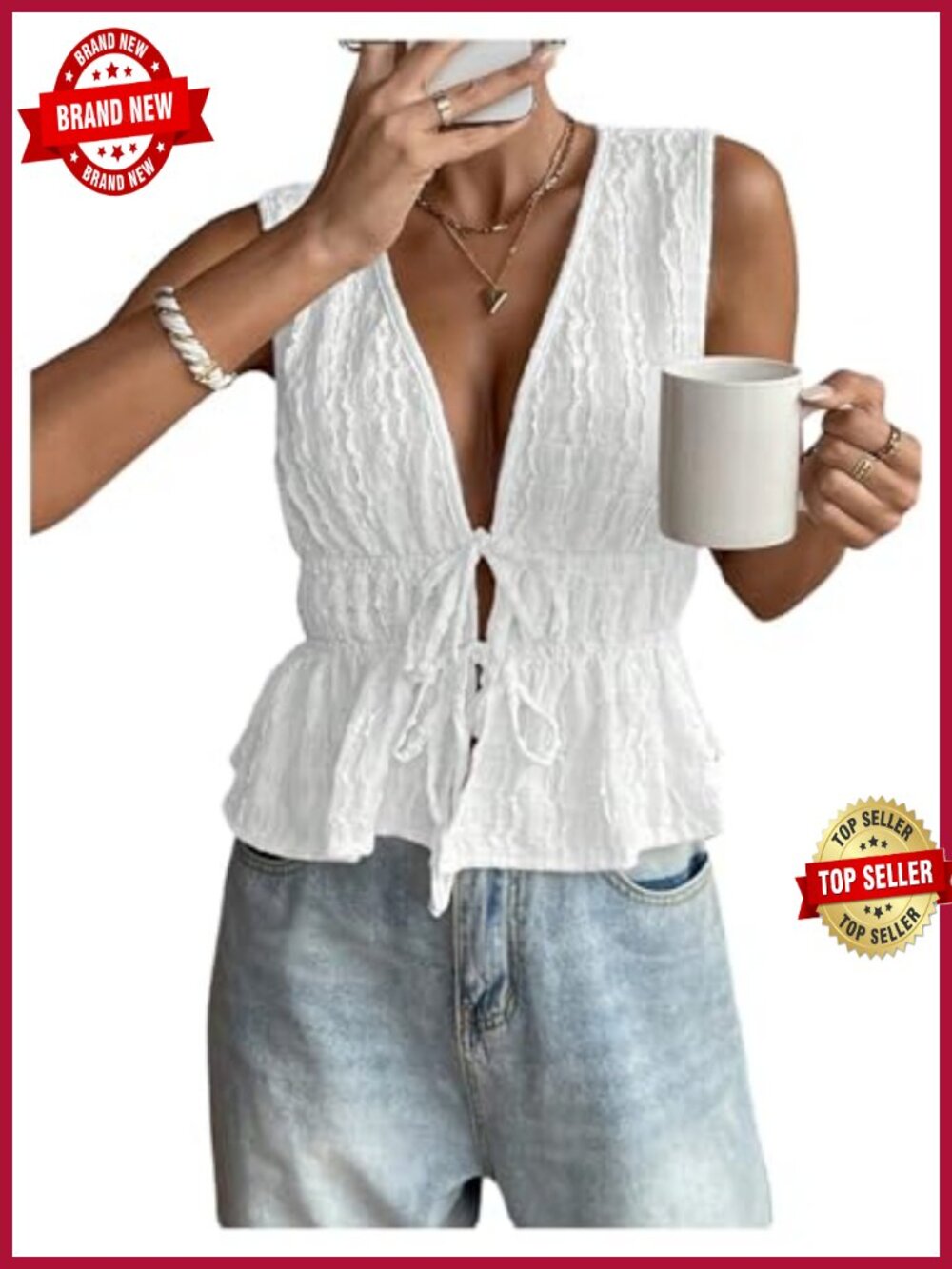 Boho Tie Front Peplum Crop Top Sleeveless Wrap Tank Summer Going Out
